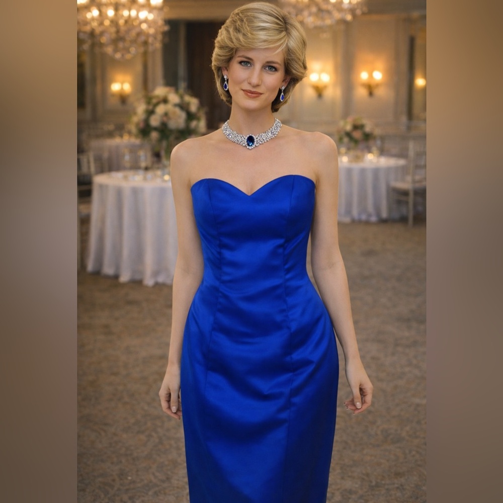 ALFRED SUNG Sapphire Dress zips up back💙🔵 Princess Diana 80s cruise prom